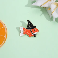 Magic Fish Enamel Pins Funny Fishes with Magical Hat Brooches Metal Decorative Lapel Badges for Backpack Clothes Accessories