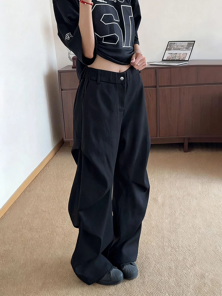 

Мужские осенние брюки в американском стиле: черные, плиссированные, прямого кроя, элегантные, с эффектом драпировки, узкие в талии, расклешенные, широкие штанины, маленький размер