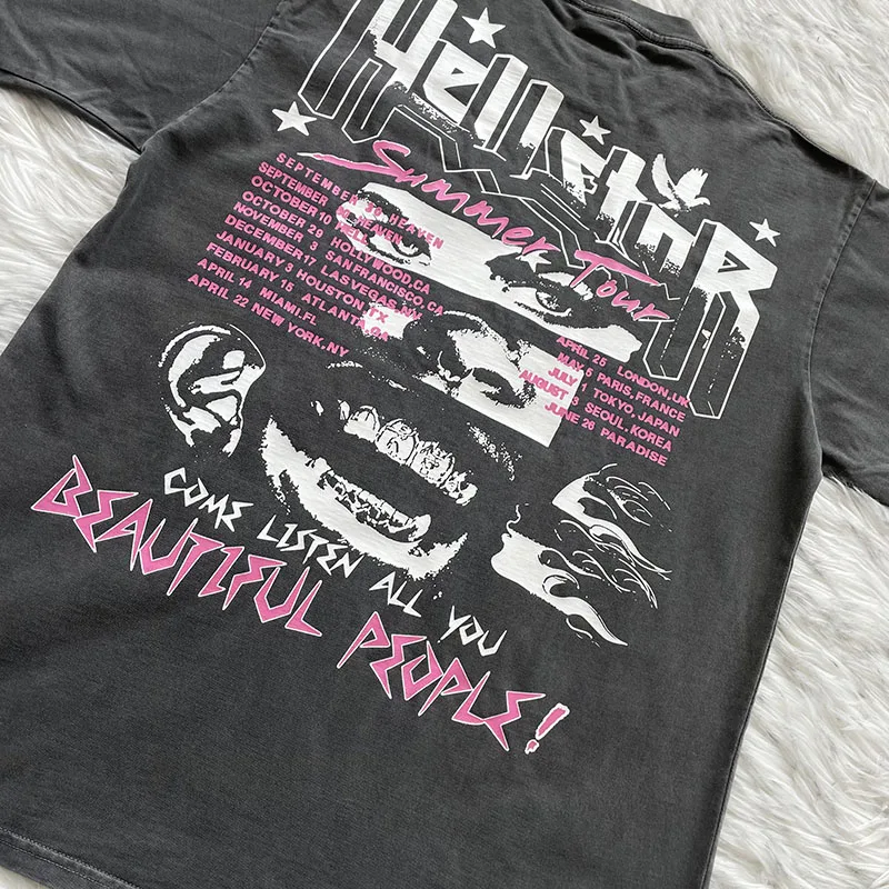 American Style Hip Hop Short Sleeve T-Shirt Unisex Couple Matching Tops round Neck Youth Fashion Hellstar Studios view 2
