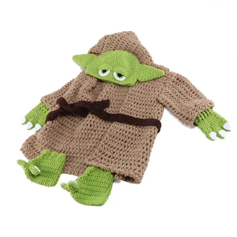 MINISO Baby Yoda Children Clothes Set Crochet Yoda Halloween Costume Newborn Baby Yoda Cartoon Clothing Five Piece Knit Sets