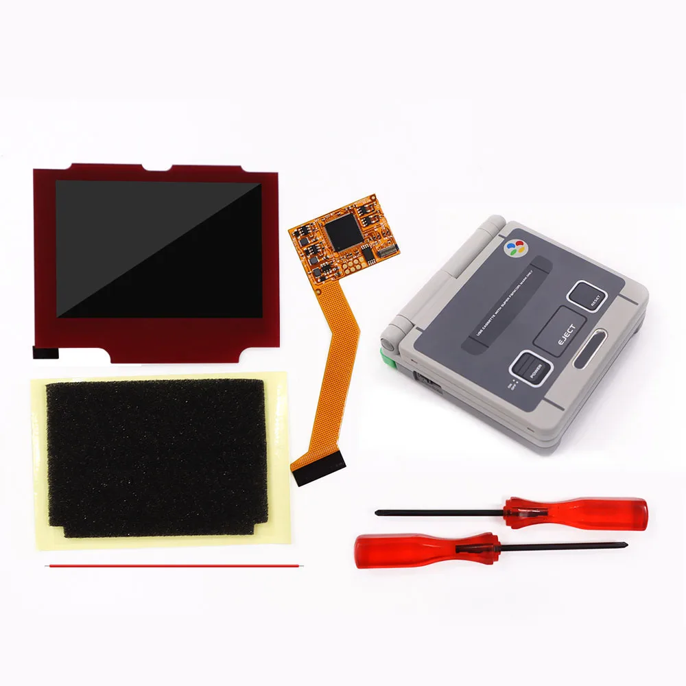 Zestaw do podświetlenie LCD ekranu GBA SP IPS V2 10 poziomów jasności z wstępnie wyciętą powłoką do Game Boy AGS-001 z wyprzedzeniem i 101 czerwona soczewka