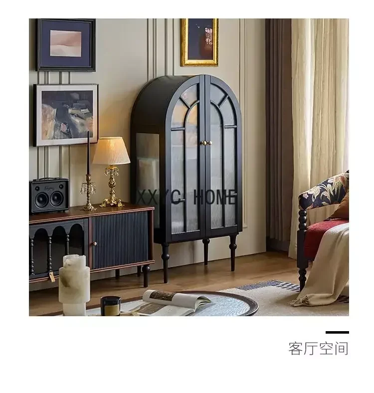 French Retro Sideboard Dining Room Storage Living Room Wall Integrated Bookcase Locker Shelf