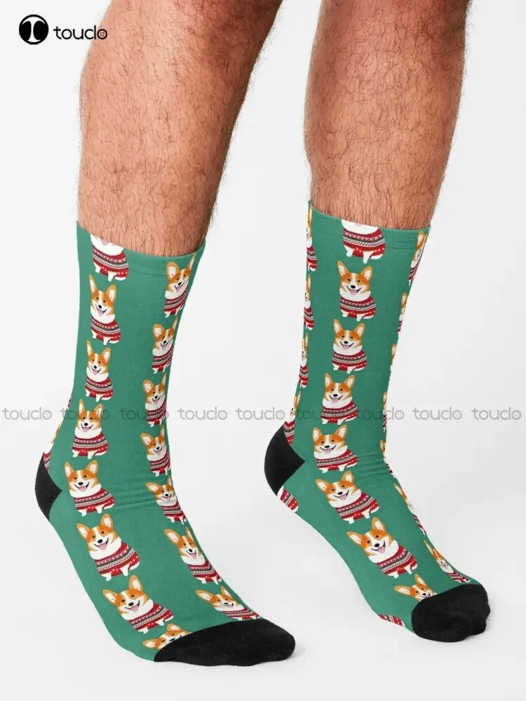 Billie The Corgi With Christmas Sweater Socks Gym Socks 360° Digital Print Personalized Custom Unisex Adult Teen Youth Socks Art