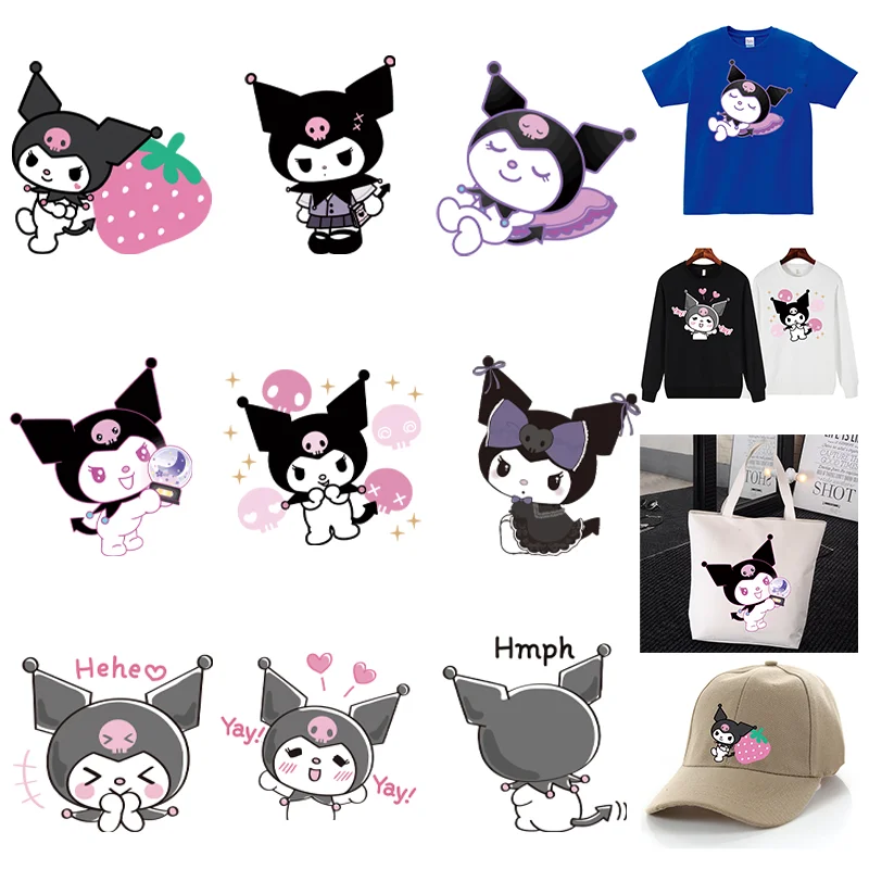 Cute cartoon Kuromi Ironing applications for clothing Patches Printed DIY Heat transfers stickers for clothing Pattern