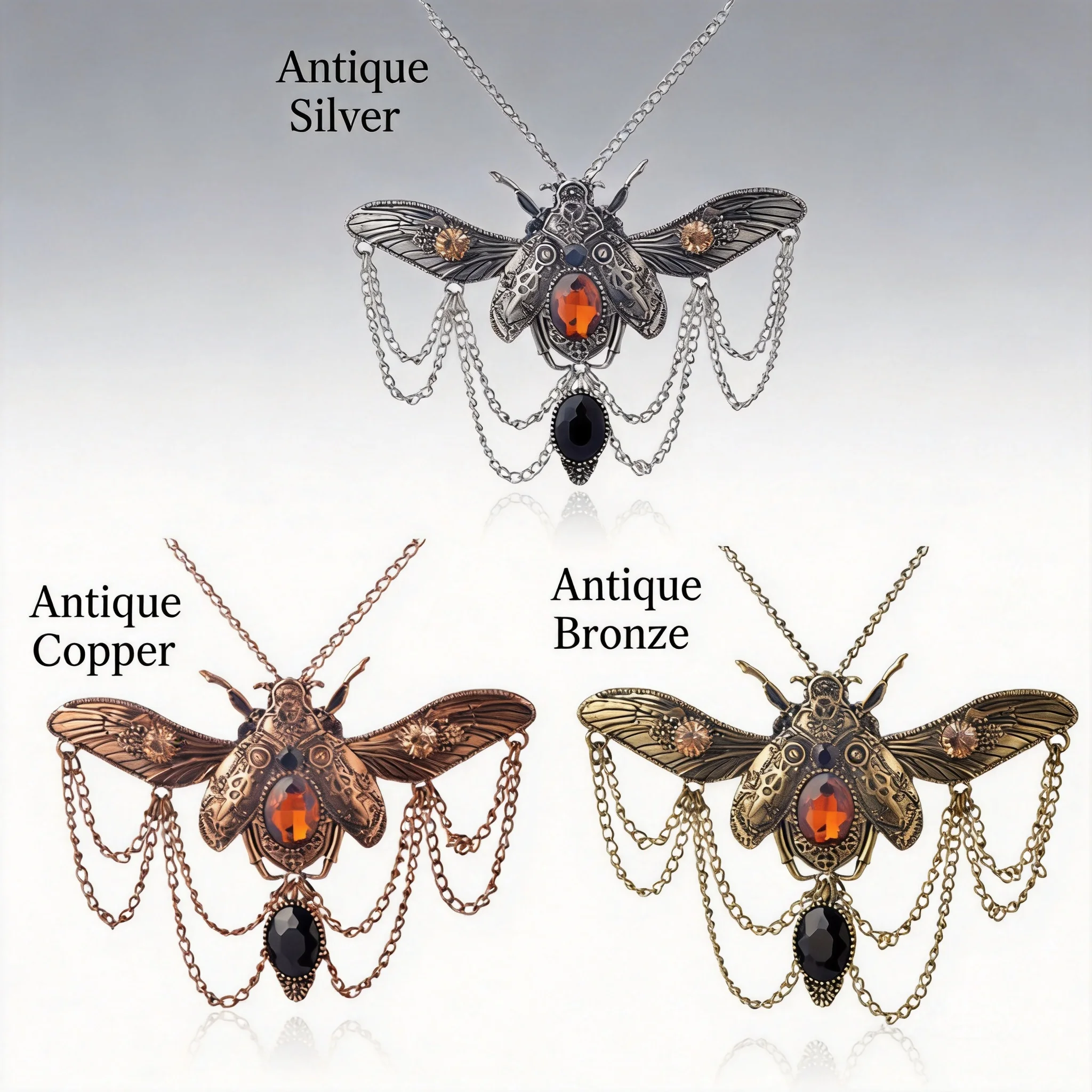 Vintage Steampunk Auspicious Lucky Beetle Pendant Necklace Electroplated 3 Colors Rhinestone Inlaid Chain Necklace For Women Got