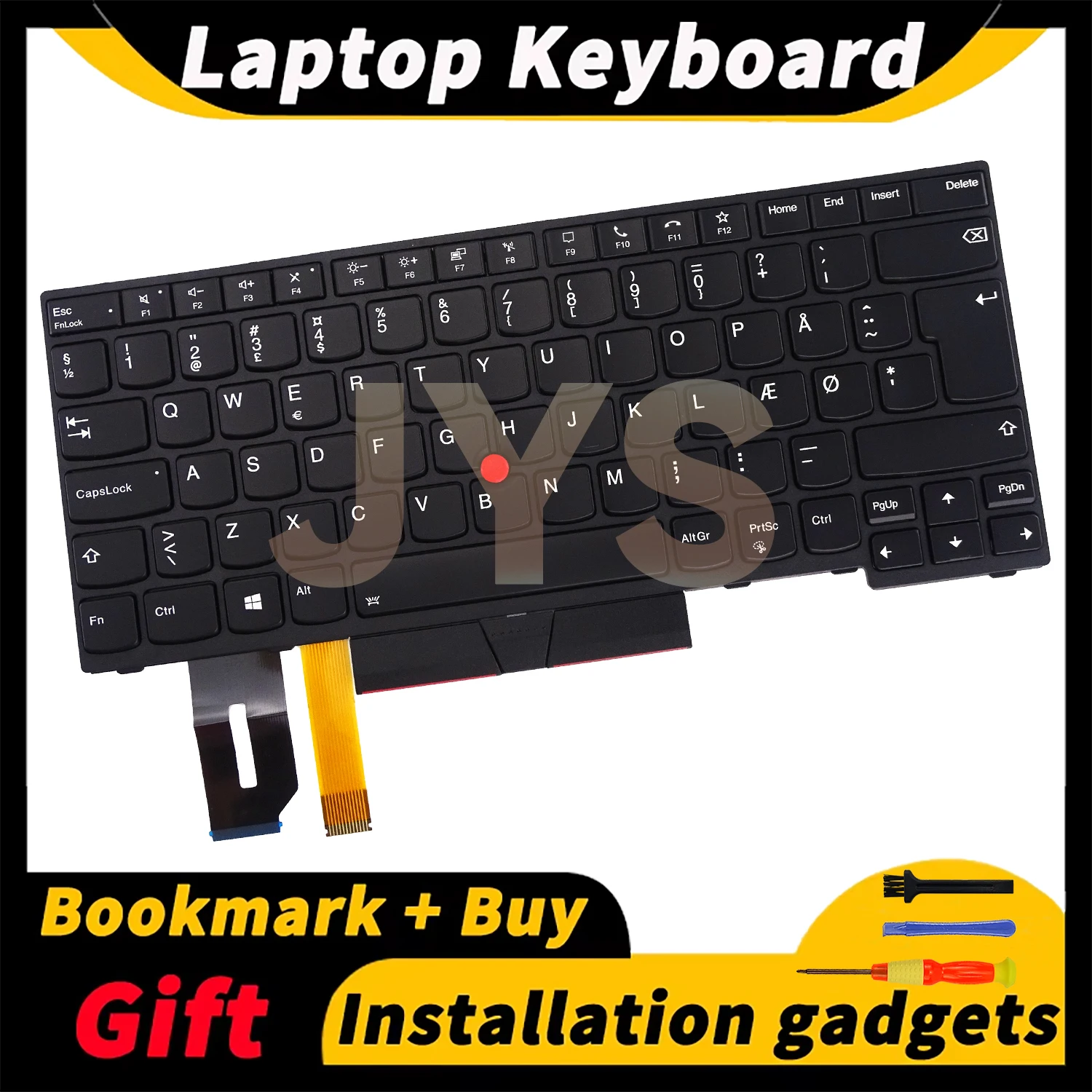 

Laptop replacement keyboard suitable for Lenovo Thinkpad T14 Gen1 Gen2/P14S Gen1 Gen2 Danish layout with backlight 5N20V43768