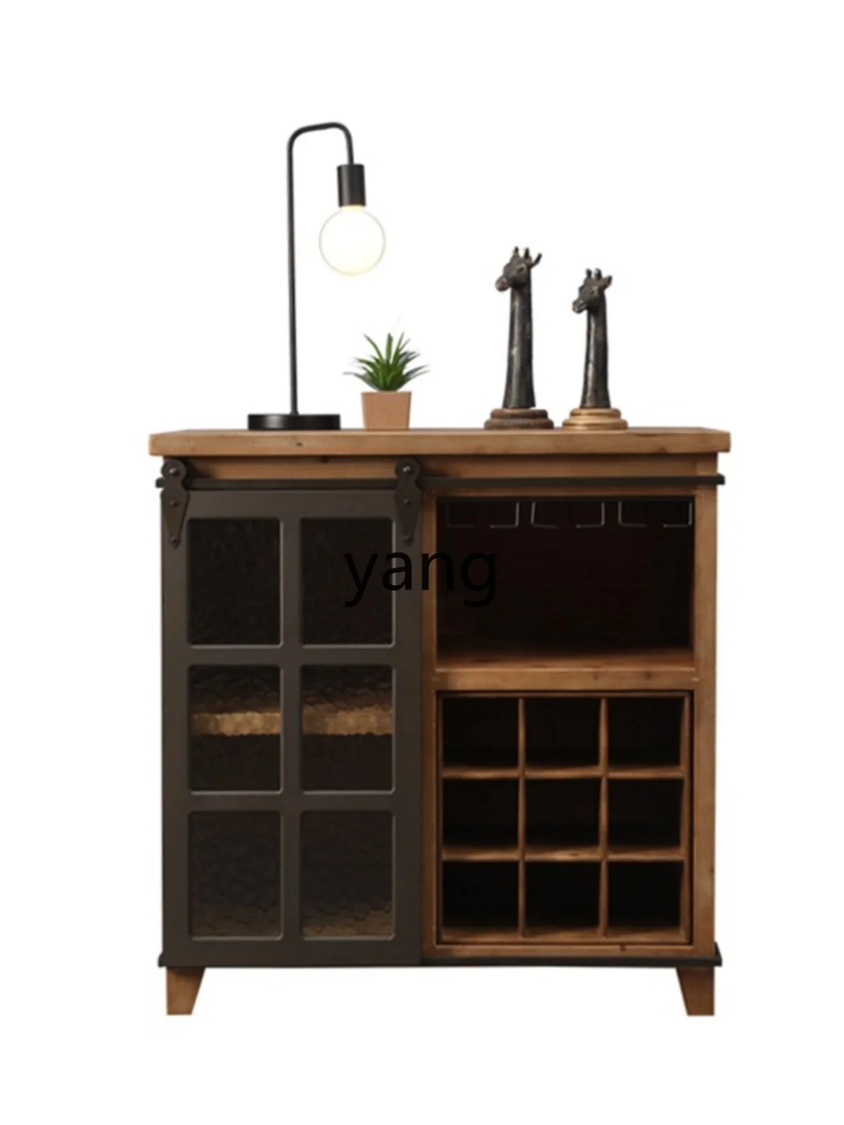 Yhl Vintage Sideboard Cabinet Solid Wood Multi-Functional Wine Cabinet Modern Iron Bar Restaurant Storage Cabinet