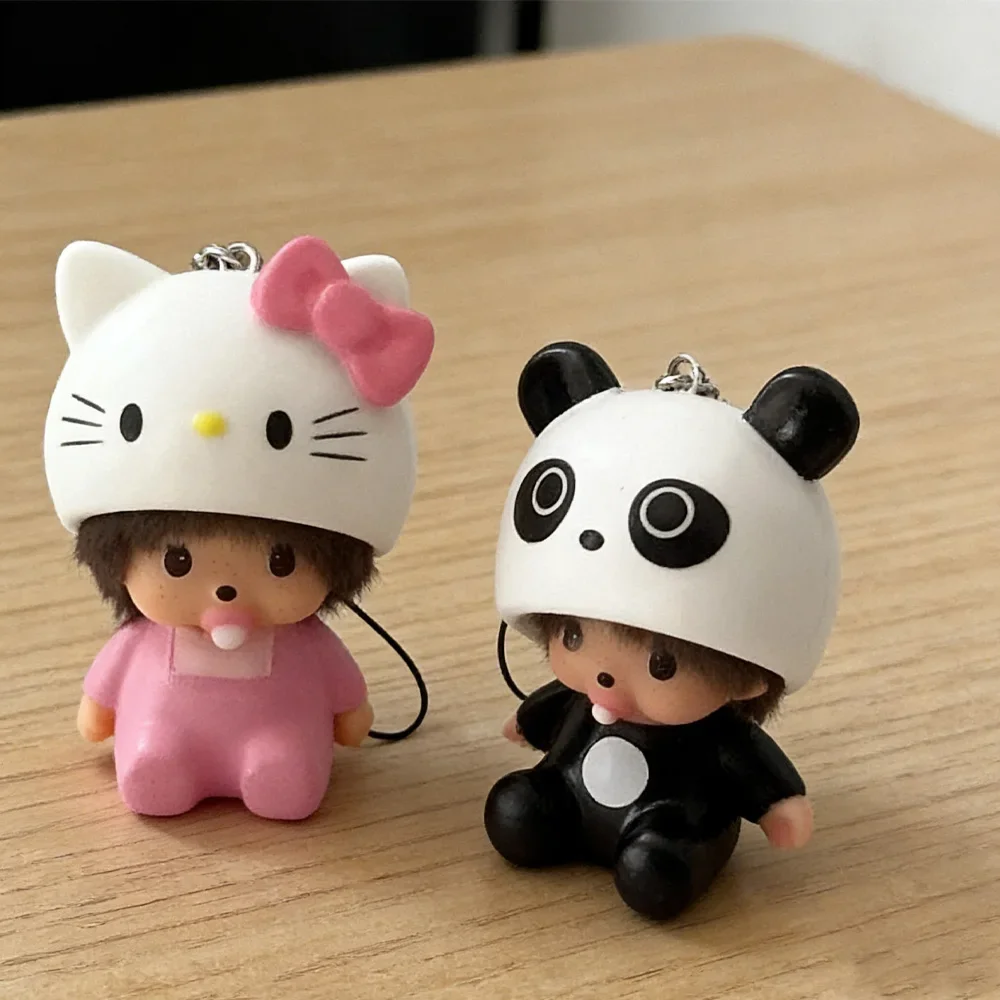 Cartoon Monchhichi Kitty Kuromi Schlüsselanhänger Niedlicher Mädchenhafter Anhänger Langlebiger Kunststoff Studenten-Taschenanhänger Geschenk Auto-Dekoration – Detail 13