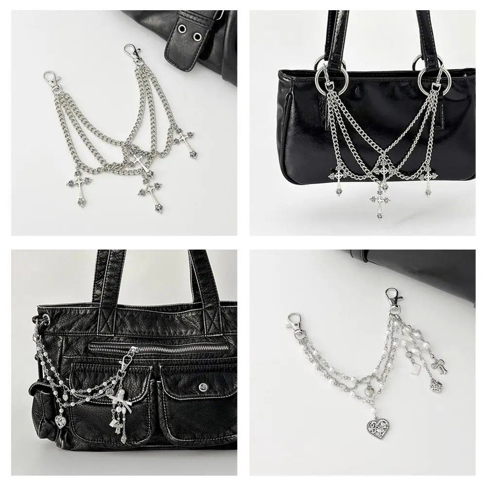 Pearl Bag Chain Strawberry Love Heart Bow Pendant Chain Strap For Bags Multi-layer Bag Chain Handbag DIY Handles Accessories