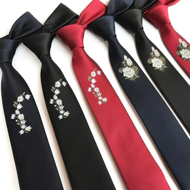 VEEKTIE Brand Neckties For Men 6cm Embroidery Novelty Skinny Floral Rose Striped Animal Dolphin Red Black Navy Blue Slim Cravate