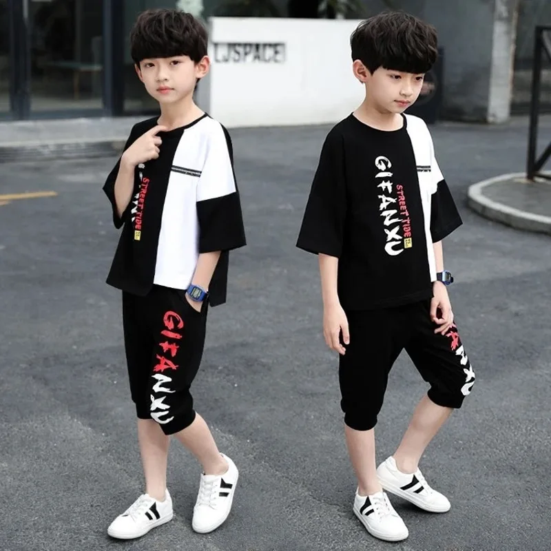 2023 estate ragazzi vestiti bambini Set tute lettere t-shirt corta + pantaloni allacciati alla caviglia bambini vestito adolescenti 5 7 9 10 11 12