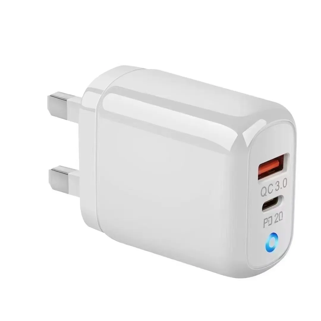 20W European Plug Adapter USB-C&USBA PD 20W Fast Charging Travel Charger With QC 3.0 and PD 3.0 Fast Charger Block With LED Indi