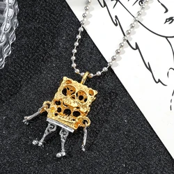 Cute SpongeBob SquarePants Skull Pendant Necklace Cartoon Personality Neck Chain Jewelry for Men Women Hip Hop Accessories