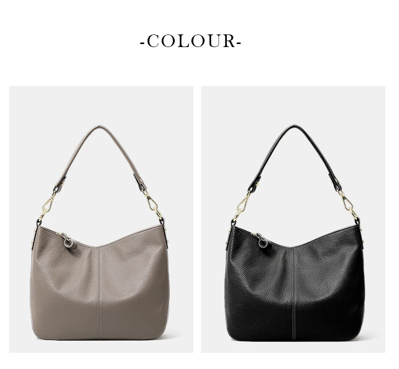 Echte Leder-Schultertasche für Damen, Aufbewahrungshandtasche, Schlichte und Leichte Graue Einkaufstasche – Detail 4