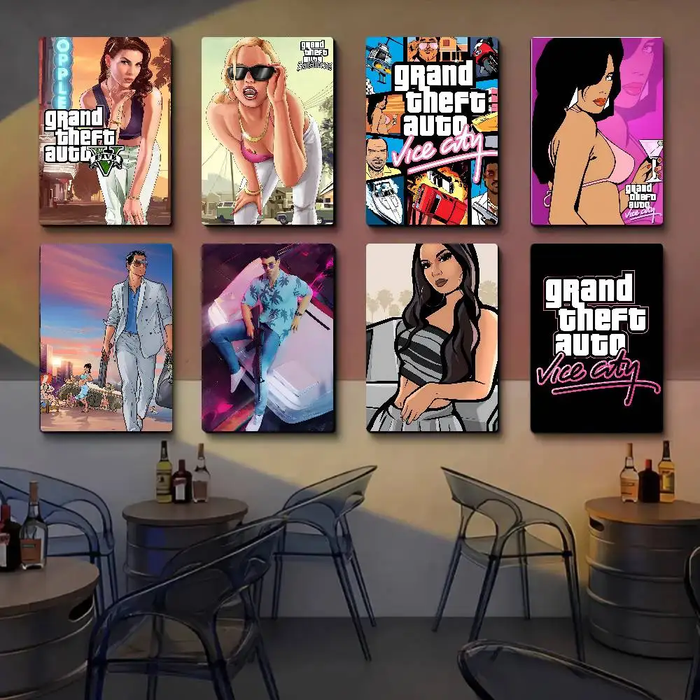 Gta Vice City Game ملصق فني ذاتي اللصق مقاوم للماء ورق ملصق مقهى بار غرفة جدار ديكور