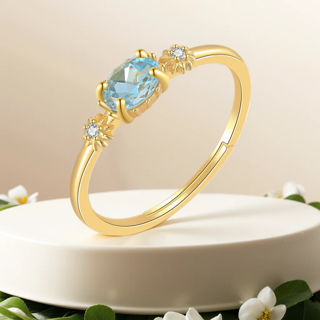 Vingtate London Blue Topaz Ring For Women Natural Gemstone Rings S925 Sterling Silver 14K Gold Plated Fine Jewelry Wholesale