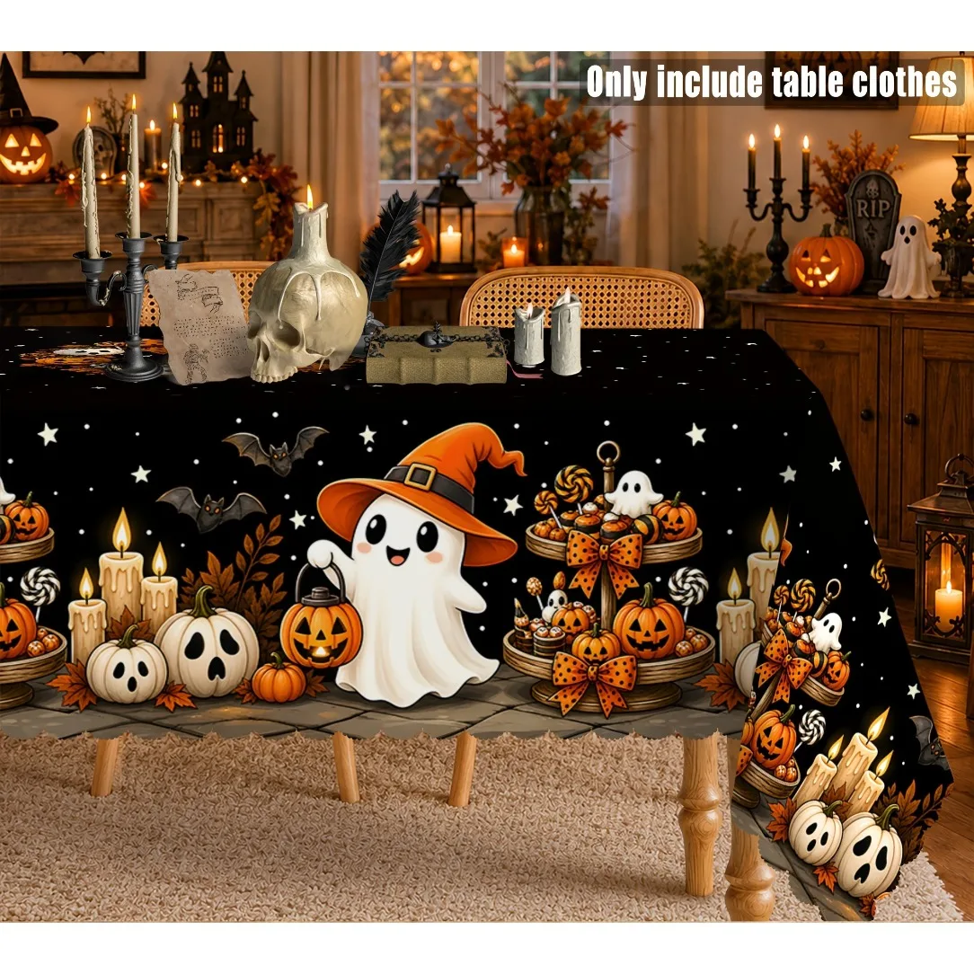 1 PC Tablecloth, Halloween Ghost Pumpkin Tablecloth, featuring cute cartoon images of ghosts and pumpkin lanterns.zyc
