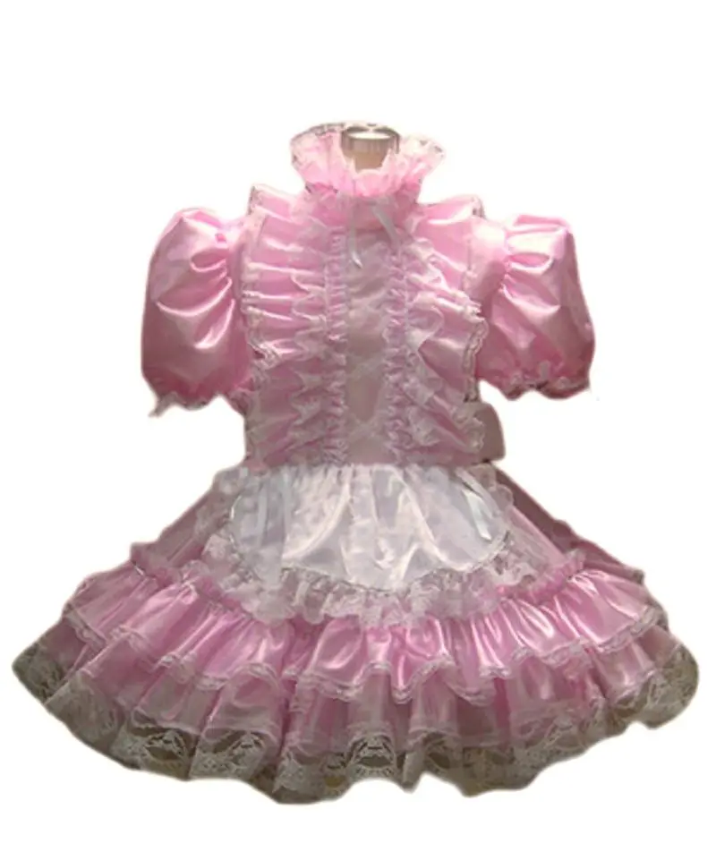 

New pink satin can be customized in multiple colors High neck lace Princess bubble sleeves Cute sexy Gothic dress Customization