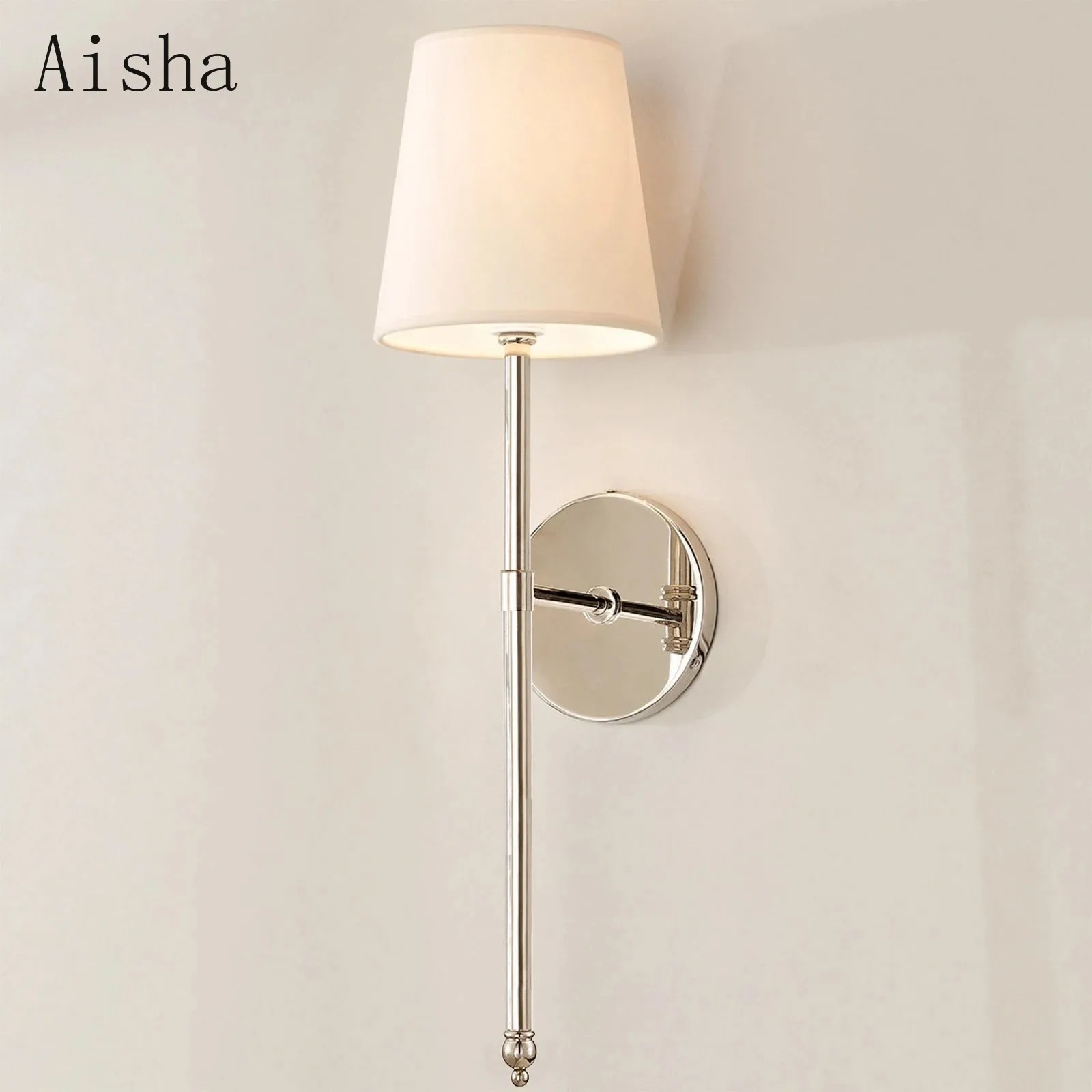 Nordic Long Pole Silver Fabric Wall Lamp Bedside Bedroom Sconces for Home Living Room Wall Decoration Mirror Headlight