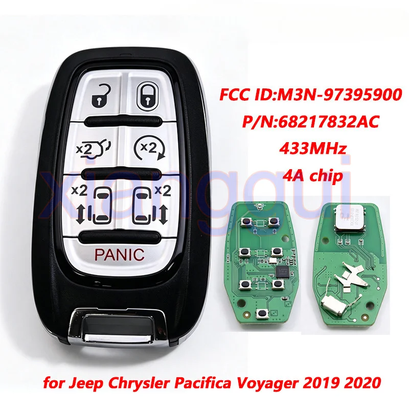 7 Buttons Remote M3N-97395900 68217832AC 433MHz 4A Chip Car Key Housing Case Shell for JEEP Chrysler Pacifica Voyager 2019 2020