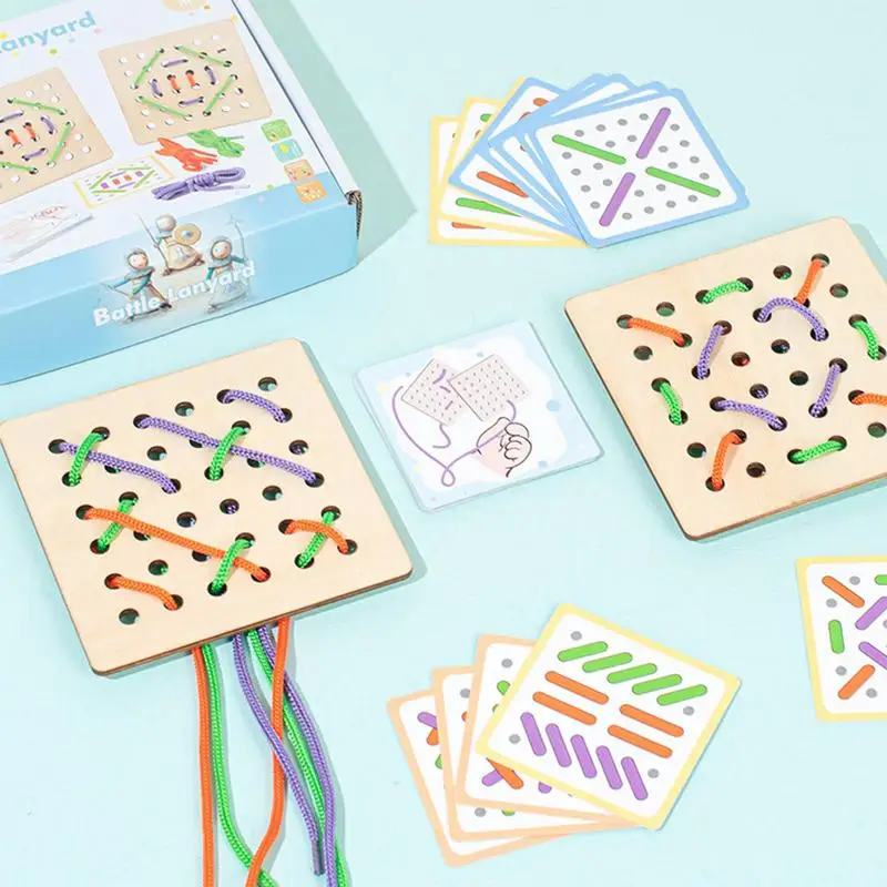 Juguetes para encordar, juguetes de cuerda, tarjetas educativas de madera con cordones, juguetes para enhebrar para niños pequeños, para mejorar la capacidad práctica, confianza