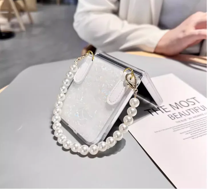 Diy Shell Perle Kette Fall Für Samsung Galaxy Z Flip7 Fall Z Flip 6 5 4 3 Abdeckung Xiaomi Mix Flip 2 fall Moto Razr60 ultra Razr50