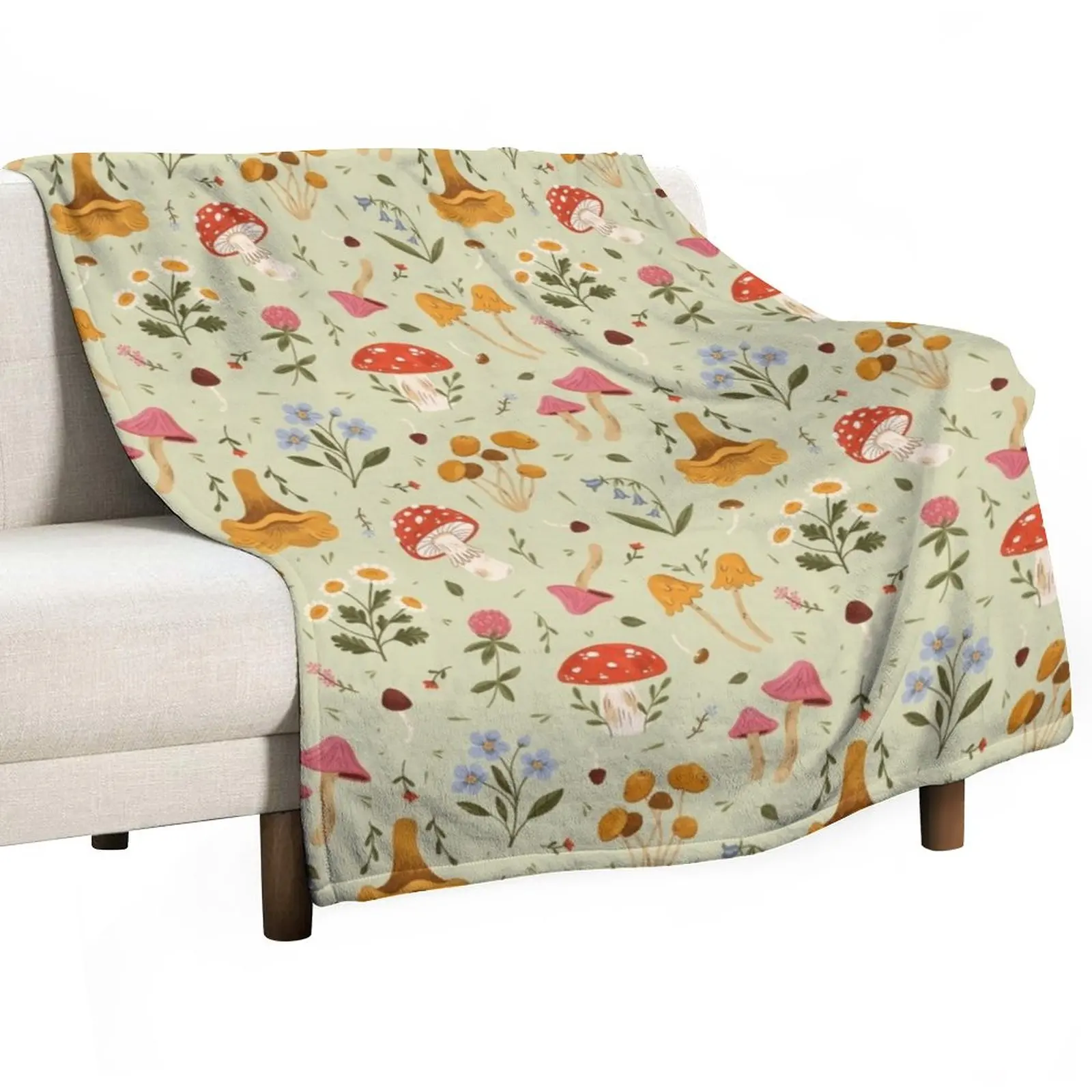 

Mushrooms and Wildflowers Throw Blanket Furry Blankets Stuffed Blankets Vintage Blanket