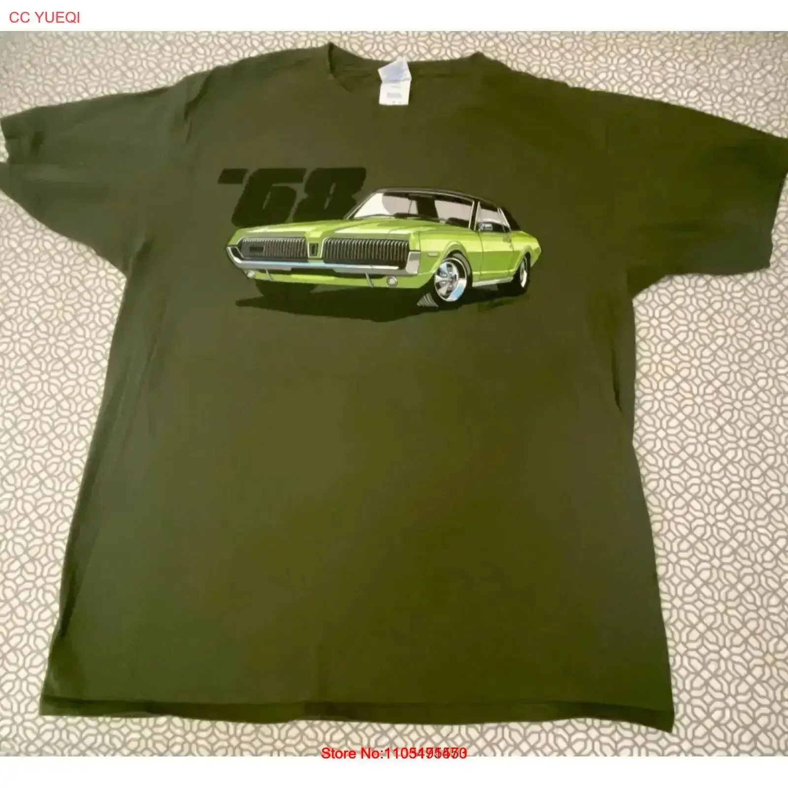 68 Mercury Cougar T Shirt Men s Large Auto Art Green Hot Rod vintage Washed streetwear designer clothes Soft vintage Washed