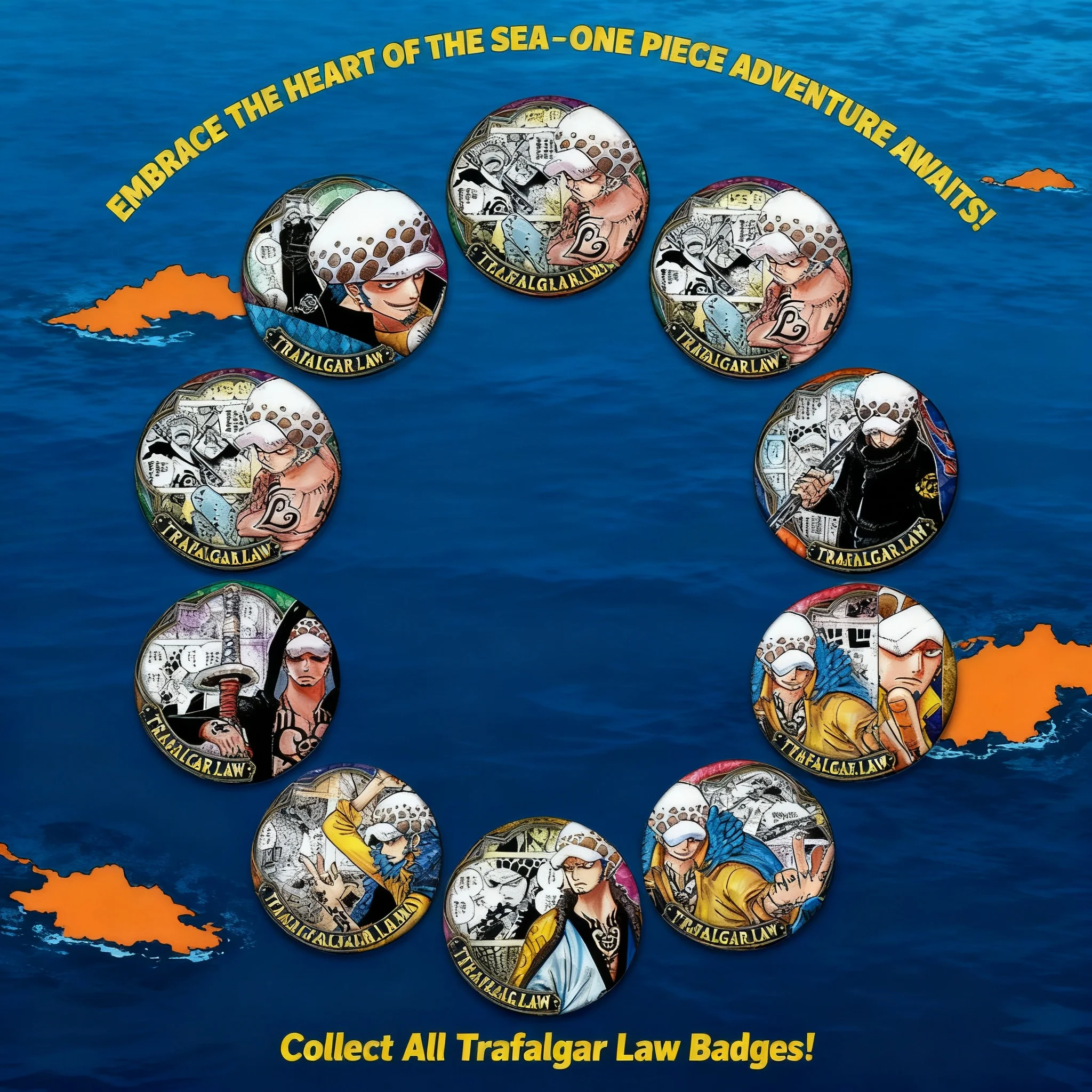 

One Piece Trafalgar Law Anime Badge Pin Brooch Accessory Custom Pool Chest Pin Shiny Film Grain Merchandise