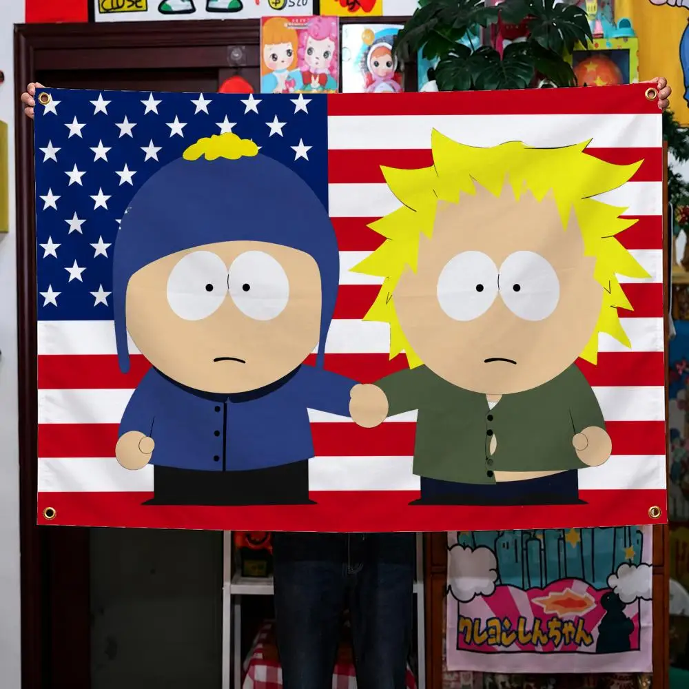 Cartoon South Park Cartman Kenny Stan Flags Wall Hanging Background Flag Wall Decor Banners for Outdoor Bedroom Dorm Room Decor