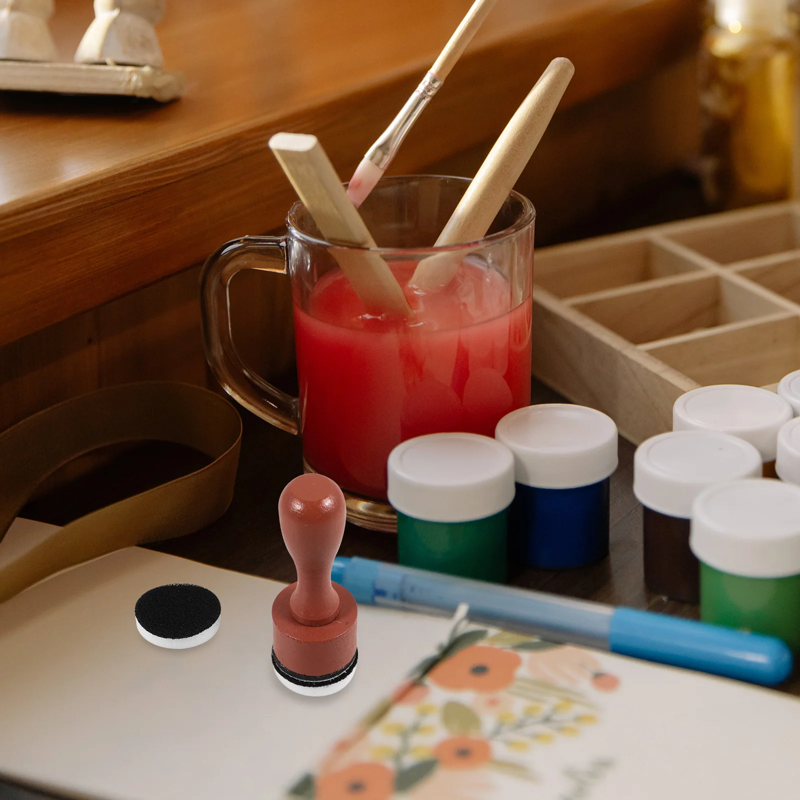 1 conjunto de mini ferramenta de mistura de tinta, almofada de espuma de substituição circular para tintas líquidas, esponja, pincéis de mistura, materiais de arte, tinta de socorro