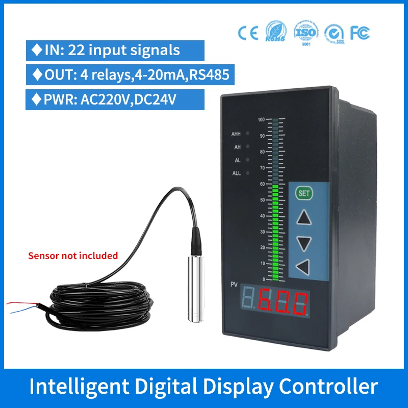 4 relay Water Tank Level Indicator Intelligent Digital Display 4-20mA Output Liquid Level Meter Controller AC220V Power