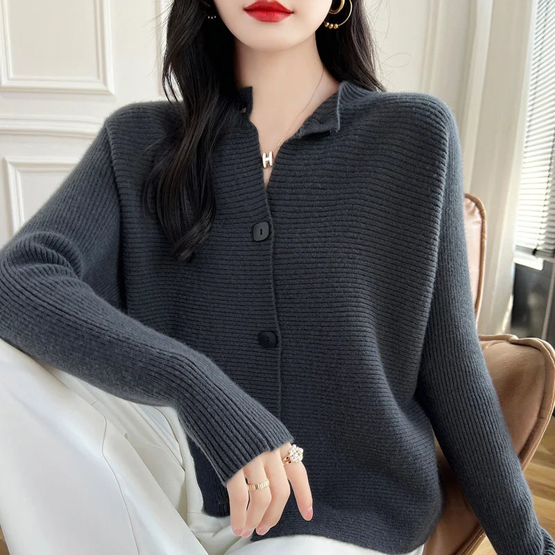 The Beauty of the Upper Body! 100 Pure Wool Cardigan Women's Autumn and Winter New Knitted Sweater Elegant Loose Outwear Warm Ba