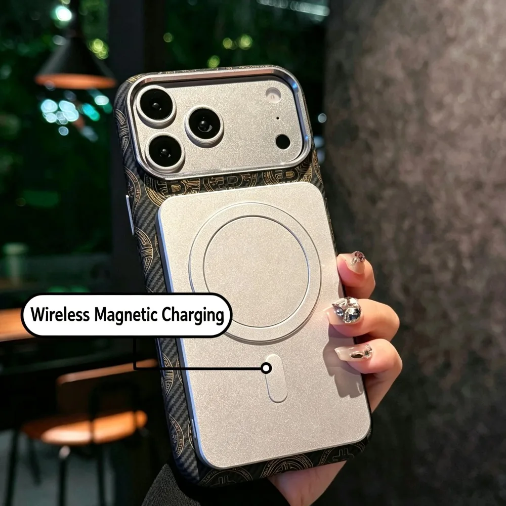 Luxury Carbon Fiber Texture Magnetic Case for IPhone 18 17 16 15 Pro Max for Magsafe Wireless Charger Metal Lens Protect Cover - view 3
