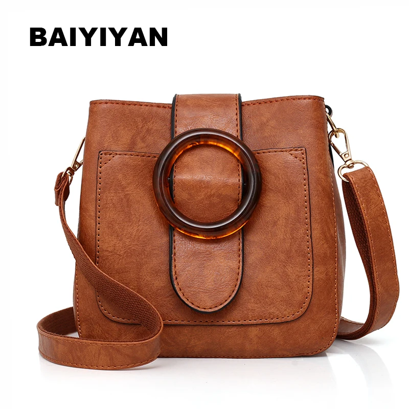 High Quality Soft PU Leather Retro Shoulder Bag Shell Bag Female Crossbody Bag Ladies Circle Hasp Saddle Bag