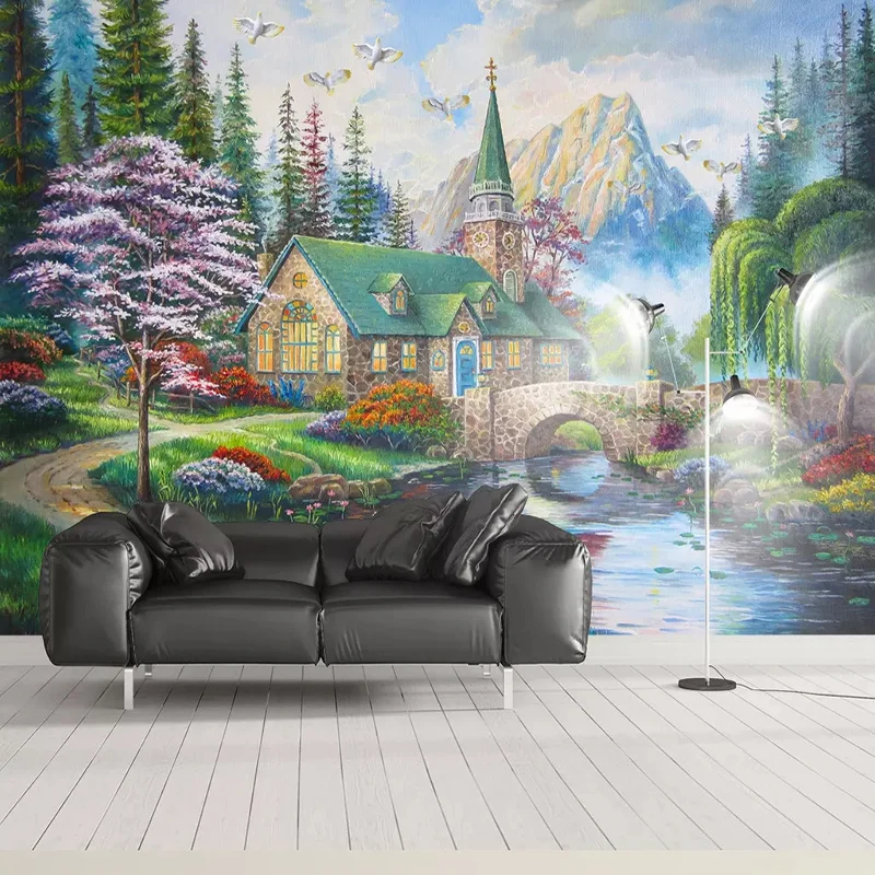 

Customized Photo Wallpaper European 3D Country Bridge Forest Mural Living Room TV Sofa Study Background bedroom restaurant tree