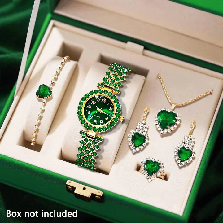 ladies' round dial quartz watch with necklace and bracelet accessories set, suitable for daily wear