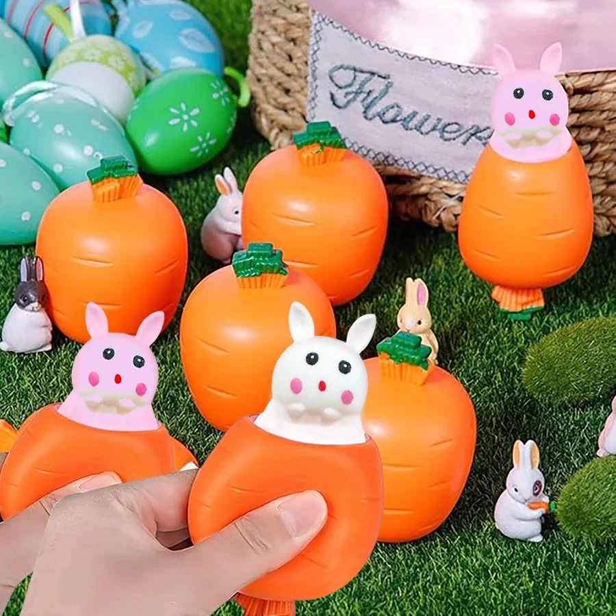 1-5pcs Easter Squeeze Toys Carrot Rabbit Fidget Toys Pop Up Squishy Rabbit in Carrot Stress Relief for Kids Adult Novelty Toy