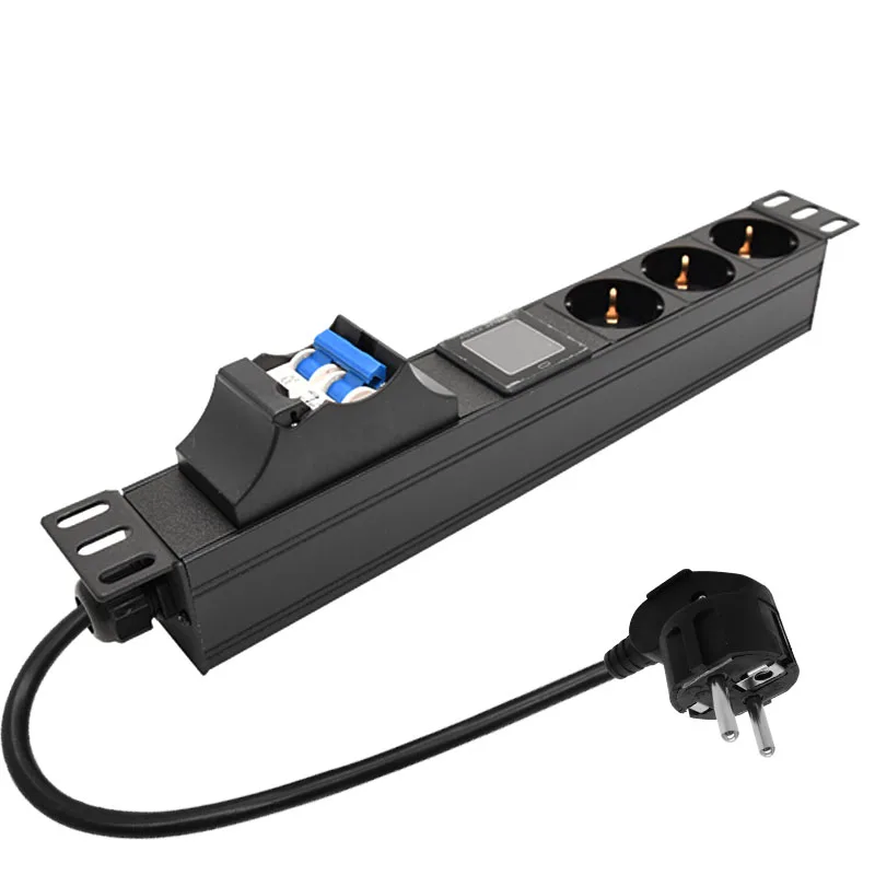 

PDU Power Strip aluminium alloy Switcher EU SOCKET Air Switch With ammeter 3 Way Socket 2m Cable 16A Copper Material