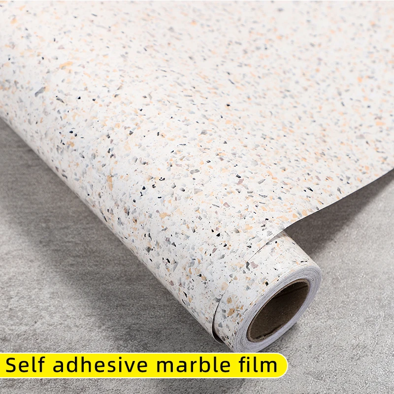 1 roll of imitation marble sticker, beige terrazzo film, waterproof self-adhesive wallpaper, decorative self-adhesive wallpaper