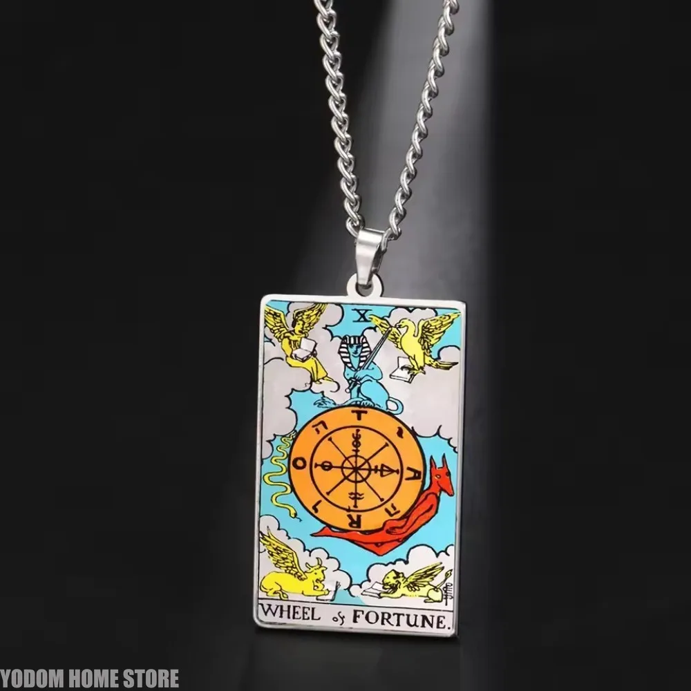 Tarot Card Good Luck Amulet Necklace Sun Moon UV Colorful Pendant Acrylic Spiritual Jewelry Figurines