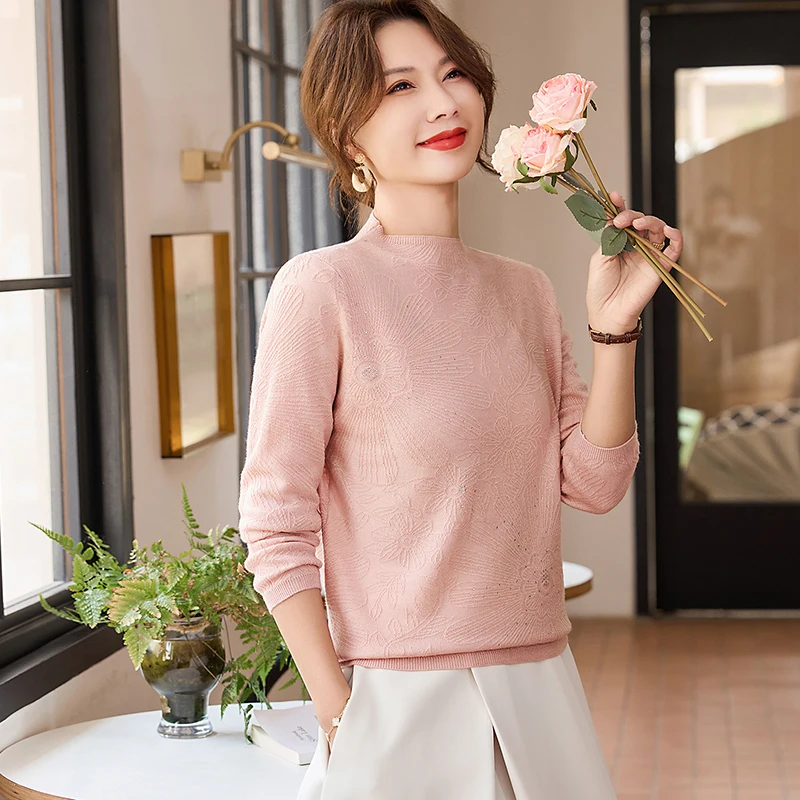

Faionable Thin Knitted Sweater Spring Clothing Mom Sle Inner Wear for Middle-Aged And ly Women Breathable Polyester ...