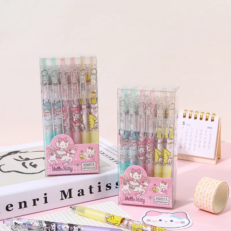 12pcs Sanrio Melody Cartoon Gender-neutral Kawaii High Appearance Level Writing Pen Kids Stationery 0.5mm Office Supplies Gift