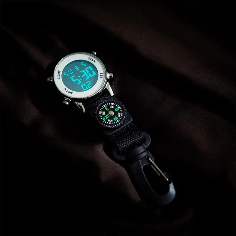 Digital Clip Watch Waterproof And Shockproof Keychain Carabiner Watch Pocket Clip-on Quartz Watch Glow In The Dark With Alarm