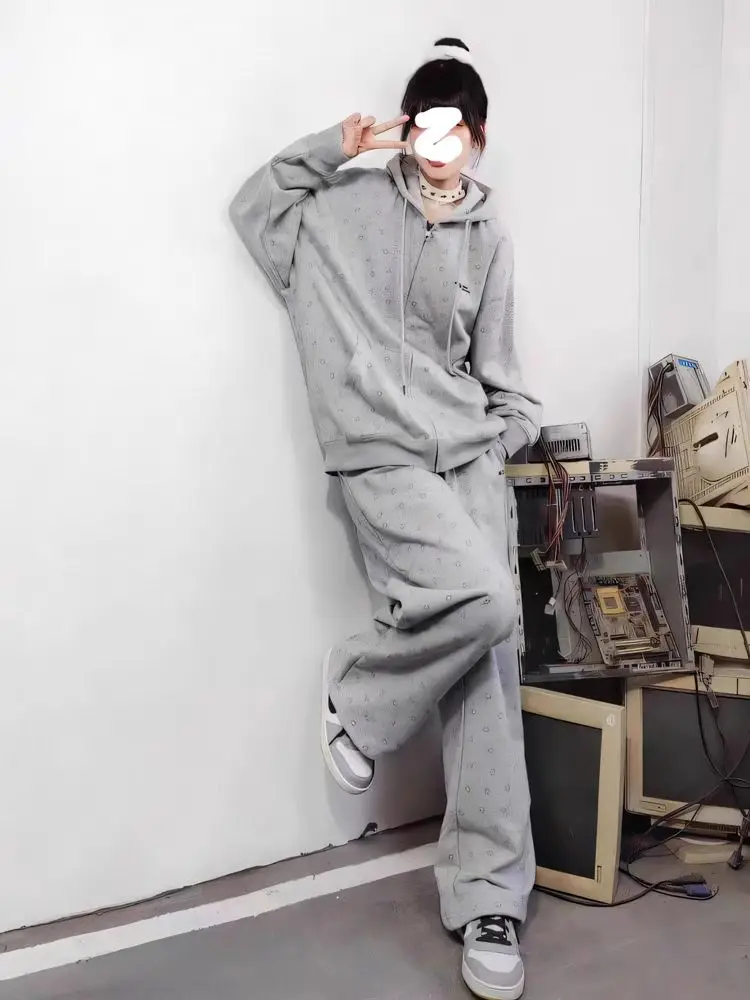 المرأة عارضة الرياضة سستة هوديي مجموعة الكورية نمط فضفاض تنوعا قطعتين ربيع الخريف نمط جديد أزياء الطالب