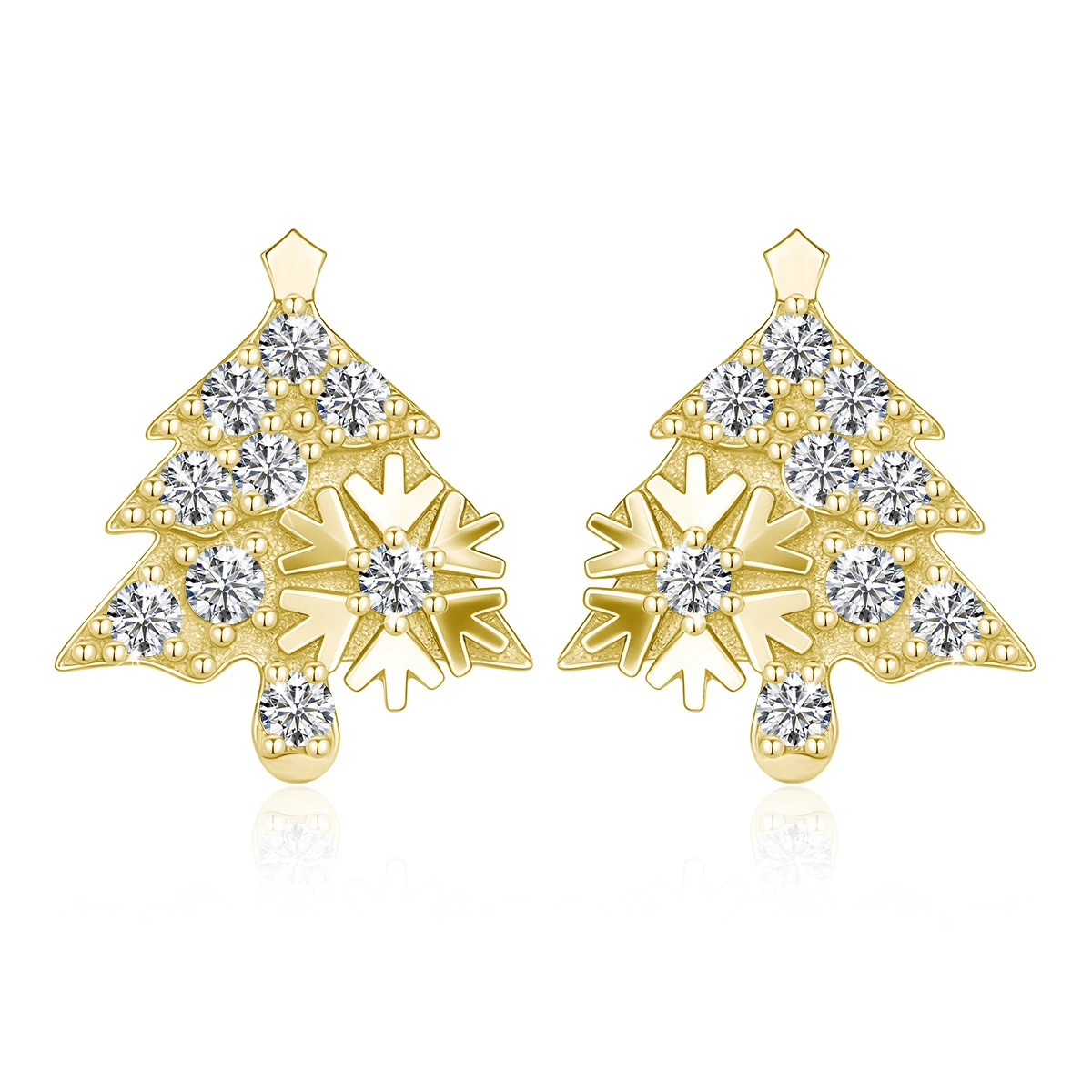 14k Gold Filled Christmas Tree Snowflake Moissanite Stud Earrings for Women D VVS1 Sparkling Festive Christmas Gift Fine Jewelry