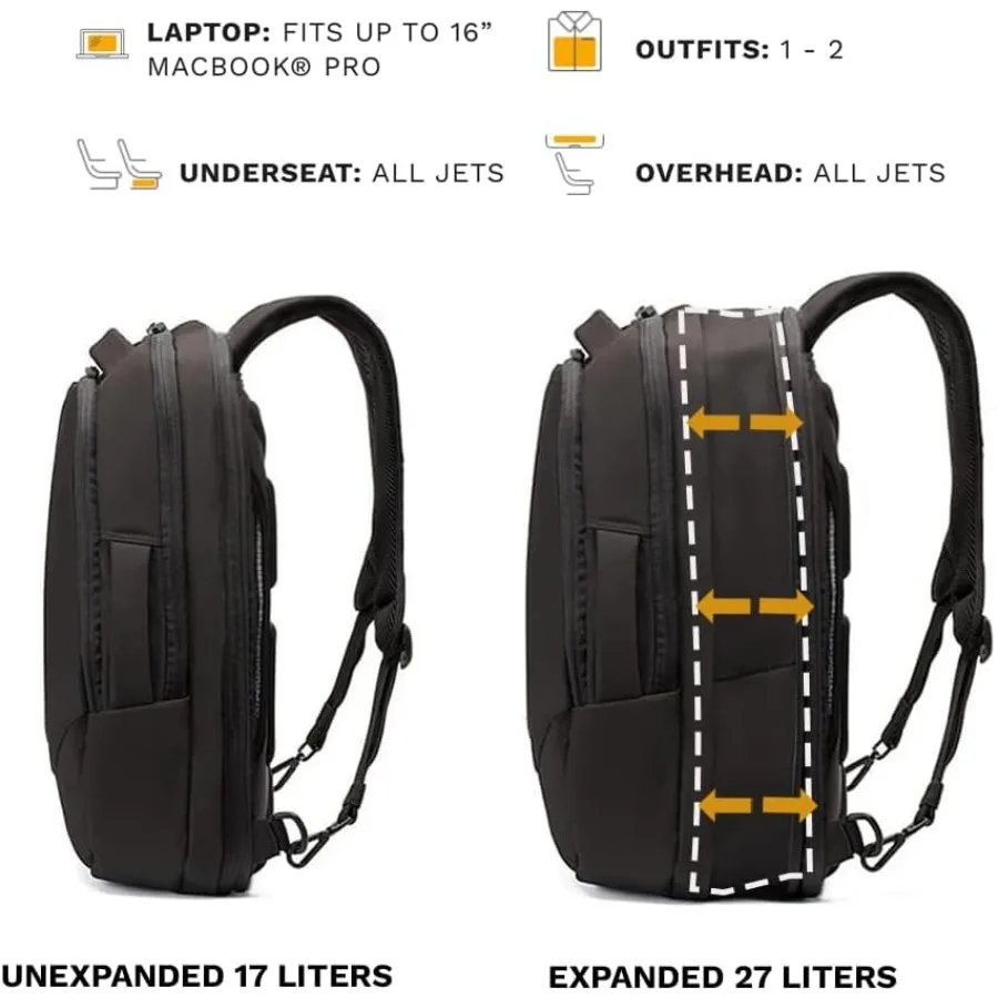 حقيبة ظهر للكمبيوتر المحمول من Knack Small Series 2 تناسب أجهزة الكمبيوتر المحمولة مقاس 16 بوصة - حقيبة ظهر Knack المعتمدة من TSA للسفر القابل للتوسيع B