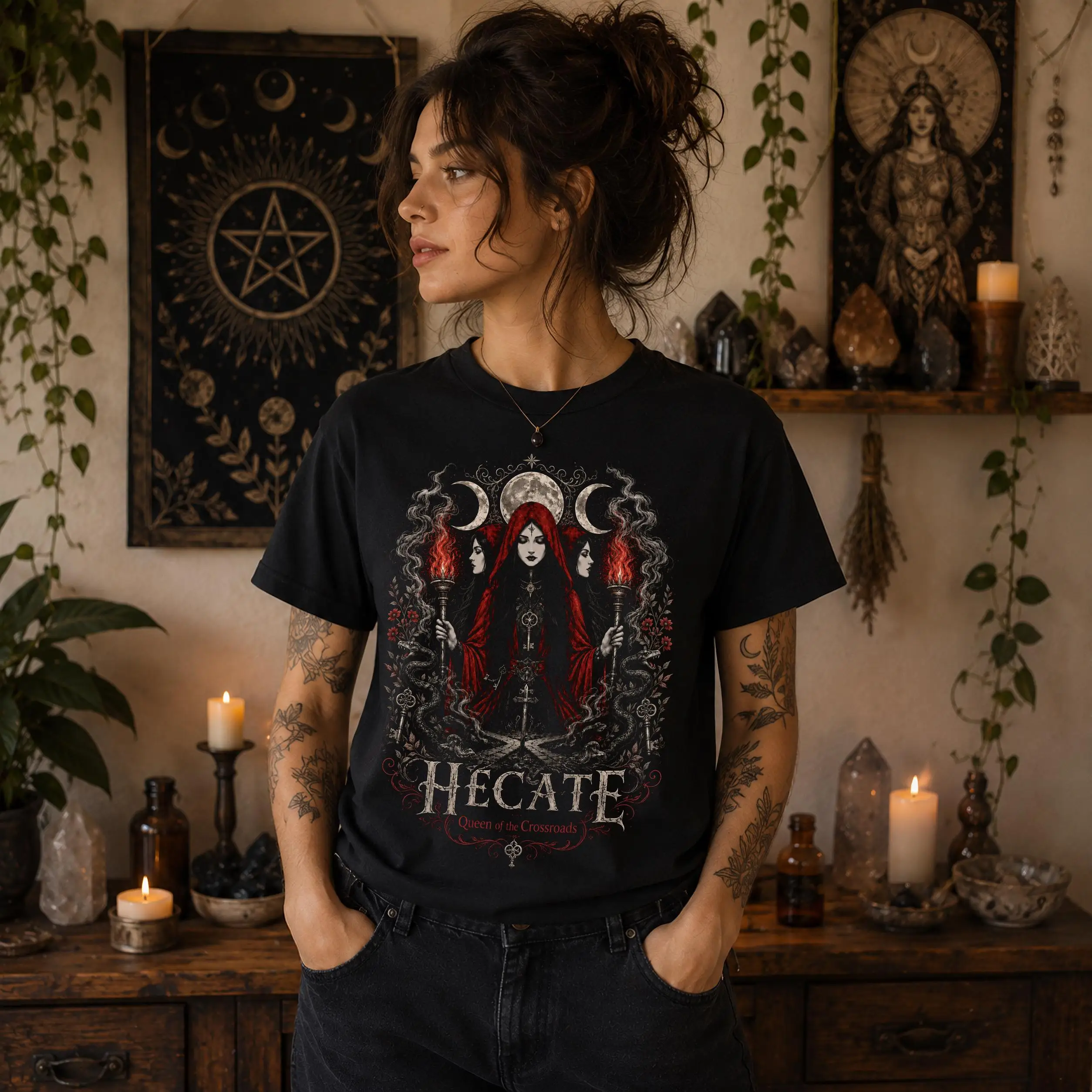 Hecate Shirt: Hekate Goddess Unisex T-Shirt | Greek Pagan Goddess Tee | Triple Moon Witch Shirt | Crossroads Witch