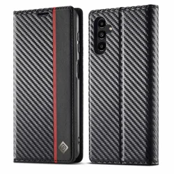 Carbon Fiber Leather Phone Case for Samsung S25 Ultra S24 FE S21 S23 S22 Plus A55 A54 A53 A35 A16 A15 A25 Magnetic Wallet Cover