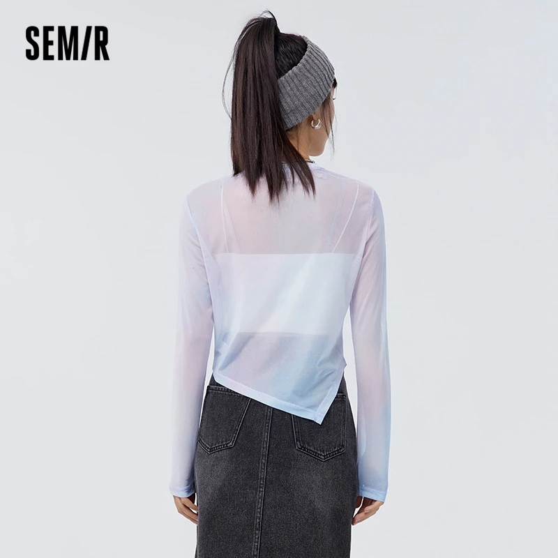 Semir Long Sleeve T Shirt Women Butterfly Full Screen Screen 2023 Spring New Slim Irregular Top Sweet Cool Small Crowd